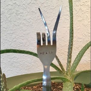 PEACE Fork Plant Decor Handcrafted Hand Stamped Artisan